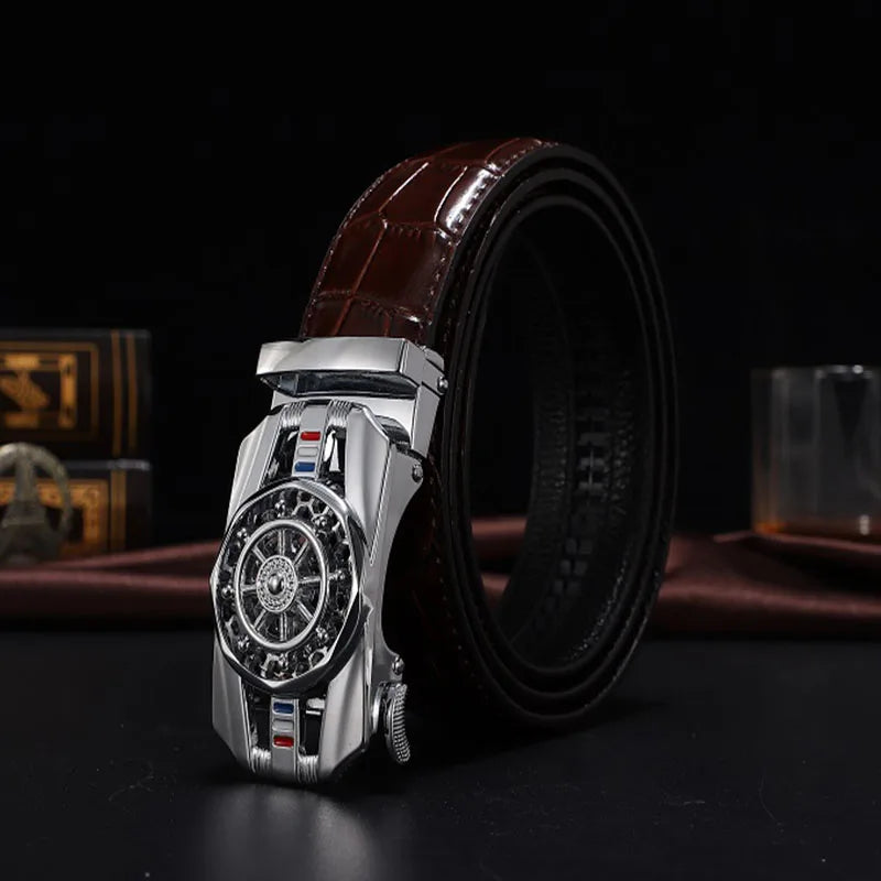 Men Genuine Leather Belts Brand Luxury Stone Pattern High Quality Business Work Automatic Buckle Belts for Men ZD121 - Hiron Store