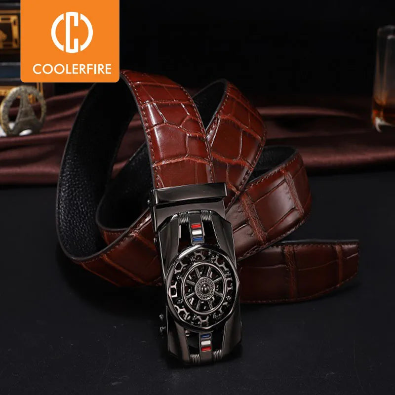 Men Genuine Leather Belts Brand Luxury Stone Pattern High Quality Business Work Automatic Buckle Belts for Men ZD121 - Hiron Store