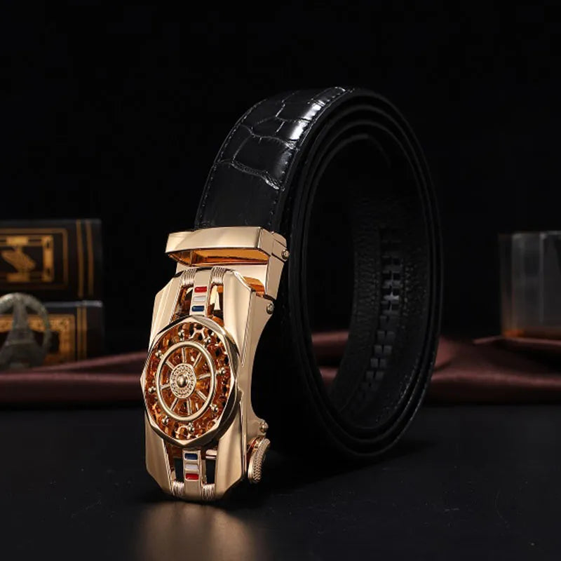 Men Genuine Leather Belts Brand Luxury Stone Pattern High Quality Business Work Automatic Buckle Belts for Men ZD121 - Hiron Store