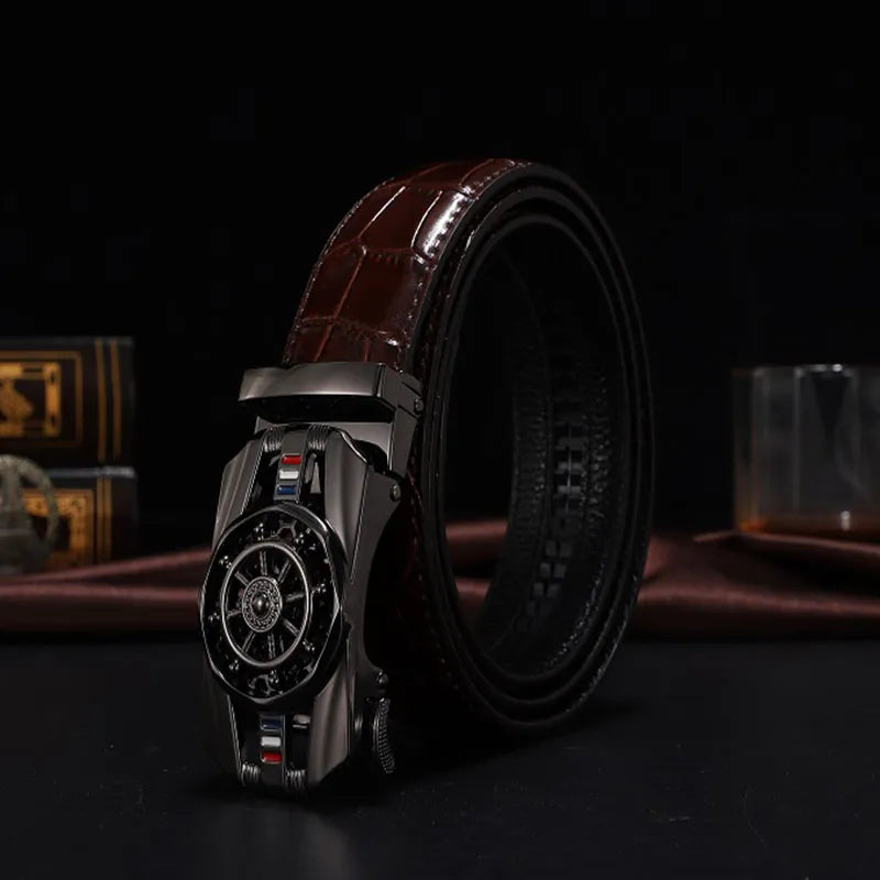 Men Genuine Leather Belts Brand Luxury Stone Pattern High Quality Business Work Automatic Buckle Belts for Men ZD121 - Hiron Store