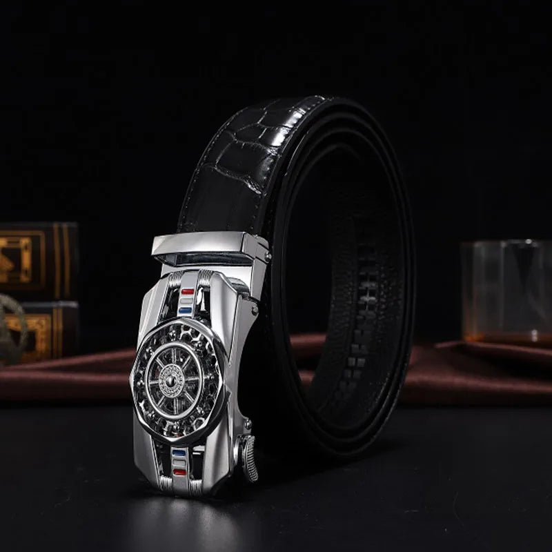 Men Genuine Leather Belts Brand Luxury Stone Pattern High Quality Business Work Automatic Buckle Belts for Men ZD121 - Hiron Store