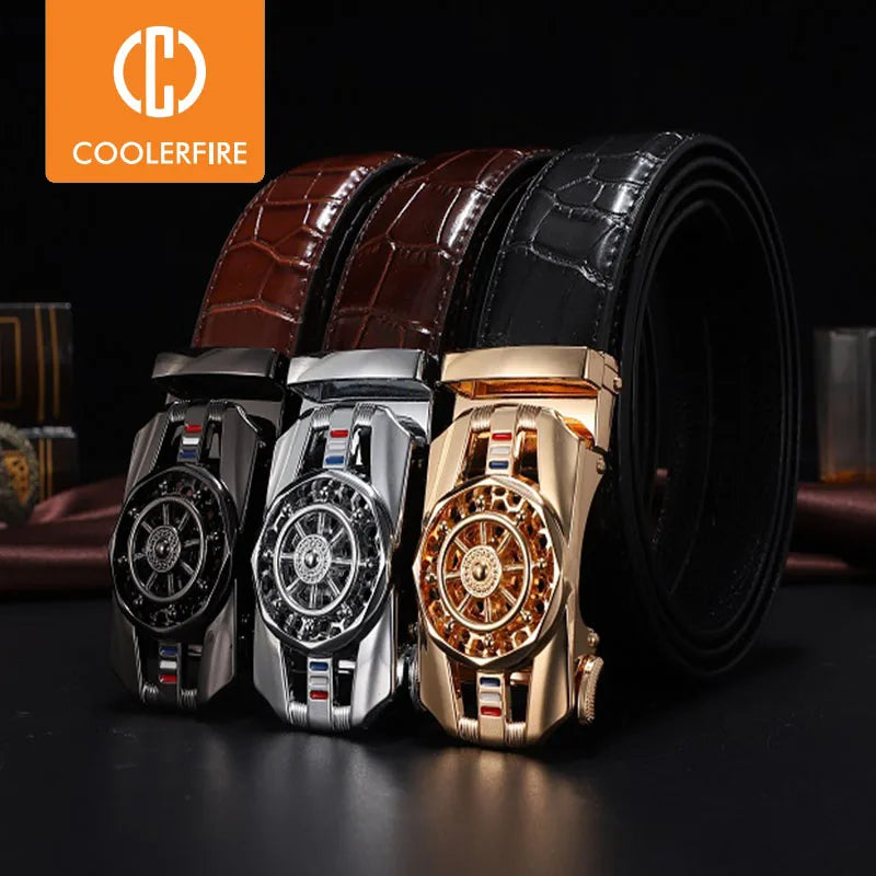 Men Genuine Leather Belts Brand Luxury Stone Pattern High Quality Business Work Automatic Buckle Belts for Men ZD121 - Hiron Store