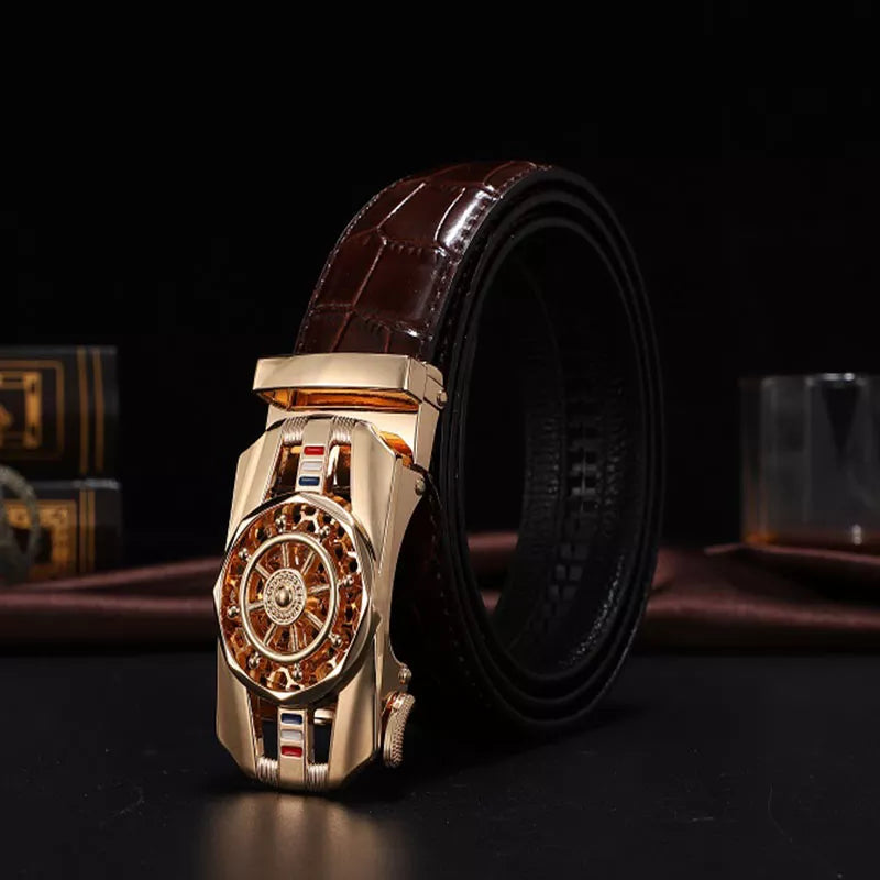 Men Genuine Leather Belts Brand Luxury Stone Pattern High Quality Business Work Automatic Buckle Belts for Men ZD121 - Hiron Store