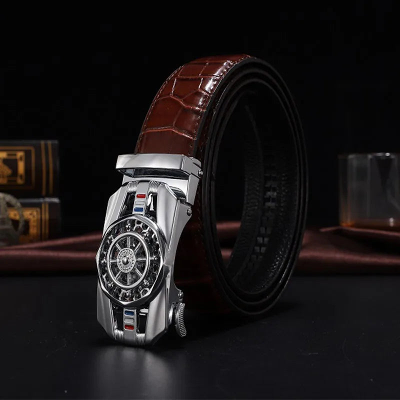 Men Genuine Leather Belts Brand Luxury Stone Pattern High Quality Business Work Automatic Buckle Belts for Men ZD121 - Hiron Store