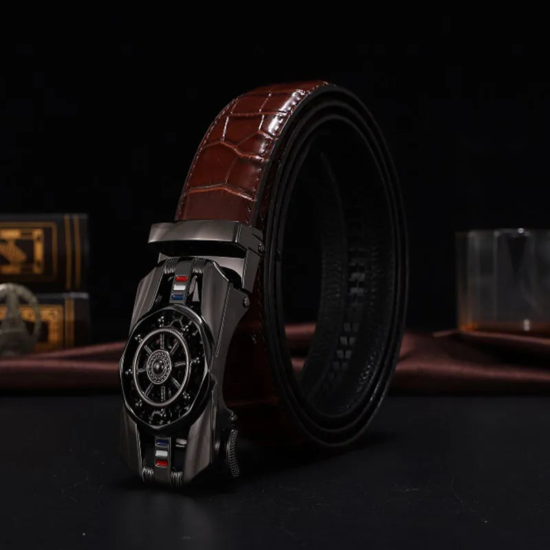 Men Genuine Leather Belts Brand Luxury Stone Pattern High Quality Business Work Automatic Buckle Belts for Men ZD121 - Hiron Store