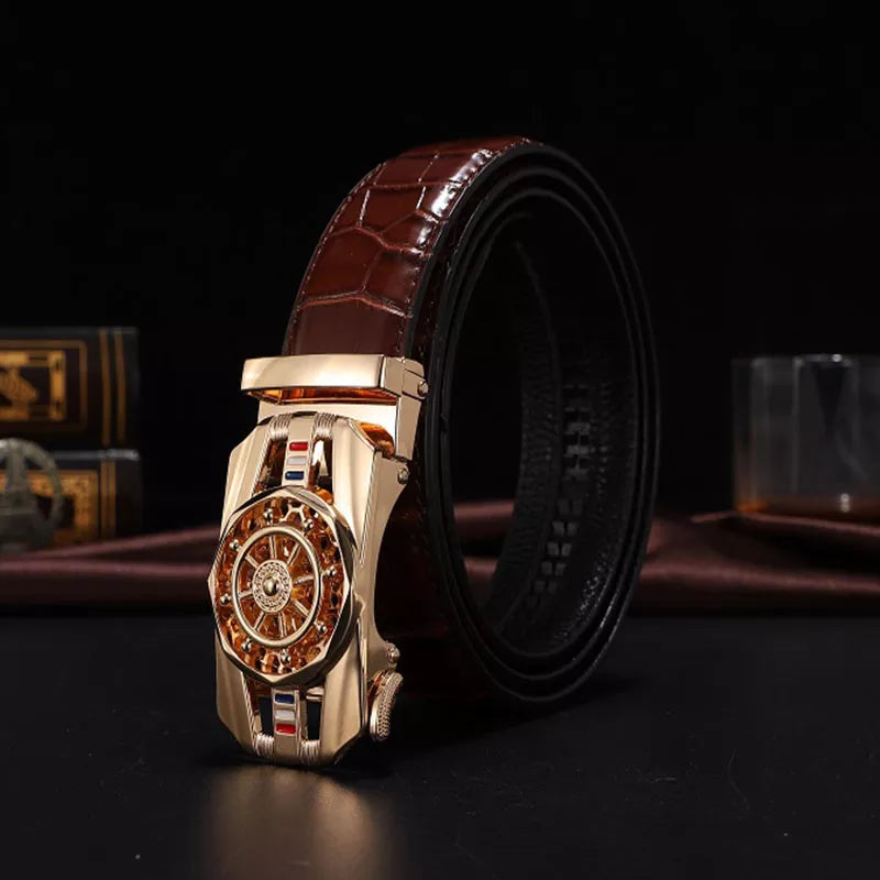 Men Genuine Leather Belts Brand Luxury Stone Pattern High Quality Business Work Automatic Buckle Belts for Men ZD121 - Hiron Store