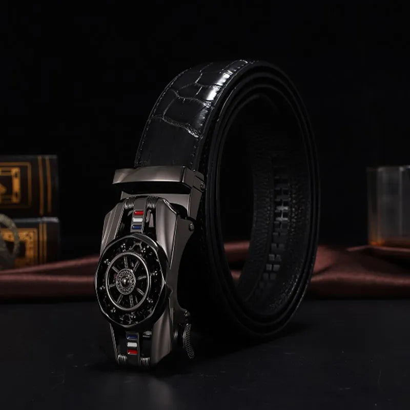 Men Genuine Leather Belts Brand Luxury Stone Pattern High Quality Business Work Automatic Buckle Belts for Men ZD121 - Hiron Store