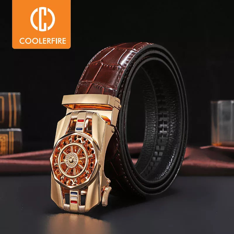 Men Genuine Leather Belts Brand Luxury Stone Pattern High Quality Business Work Automatic Buckle Belts for Men ZD121 - Hiron Store