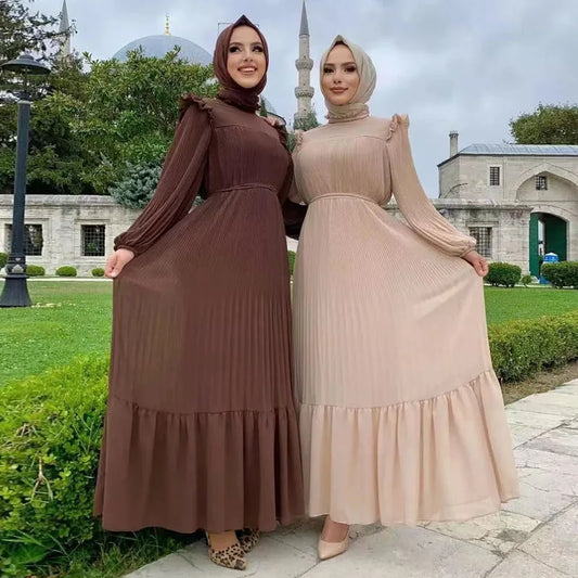 New Modest Dress For Muslim Women Autumn 2022 New Chiffon Abayas Pleated Dresses Turkey Pullover Fashion Loose Islam Clothing - Hiron Store