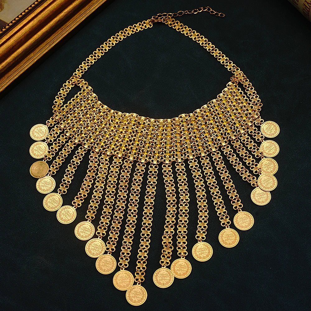 New Tassels Gold Plated Coin Necklace for Women Turkish Bridal Chains Necklaces Ethinc Wedding Jewelry Bride Gifts - Hiron Store