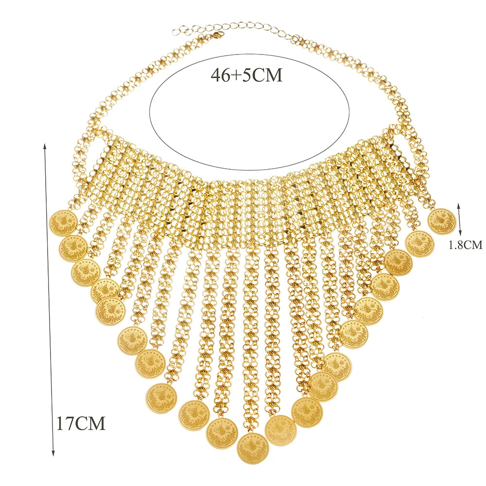 New Tassels Gold Plated Coin Necklace for Women Turkish Bridal Chains Necklaces Ethinc Wedding Jewelry Bride Gifts - Hiron Store