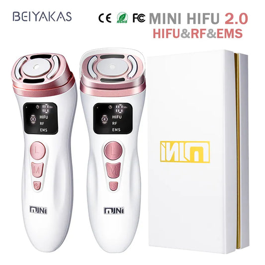 New mini HIFU radio frequency ultrasonic machine EMS micro current facial beauty instrument firming skin care anti-wrinkle tool - Hiron Store