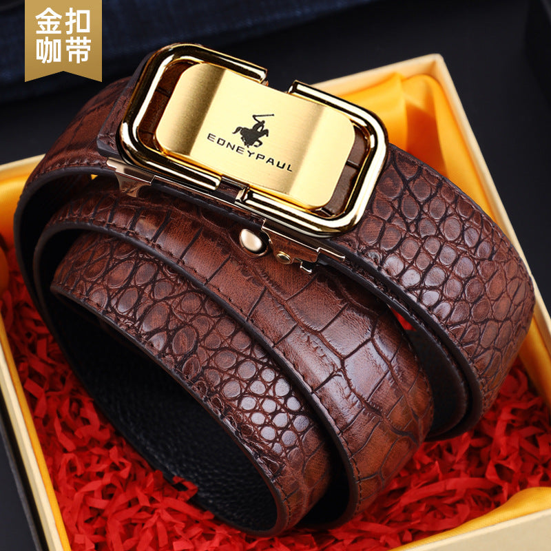Men's Belt Genuine Leather Crocodile Pattern Inner Wear Automatic Buckle Fashionable Business Trendy Belt