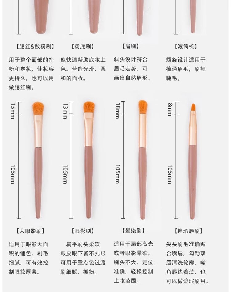 8 Makeup Brush Set Portable Soft Hair Powder Concealer Eye Shadow Blush Foundation Brush Full Set Beauty Tools