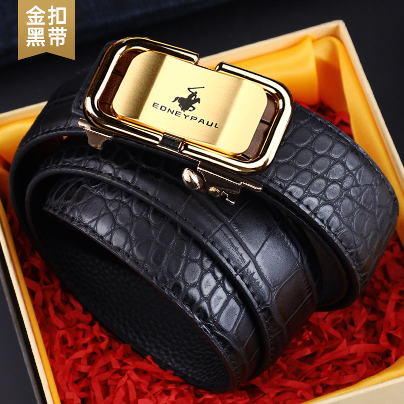 Men's Belt Genuine Leather Crocodile Pattern Inner Wear Automatic Buckle Fashionable Business Trendy Belt
