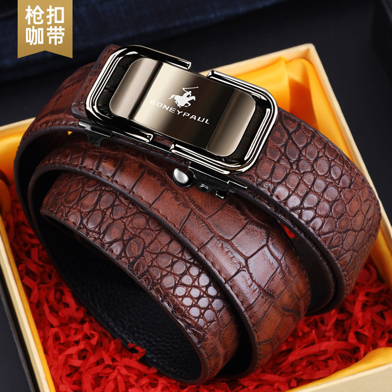 Men's Belt Genuine Leather Crocodile Pattern Inner Wear Automatic Buckle Fashionable Business Trendy Belt