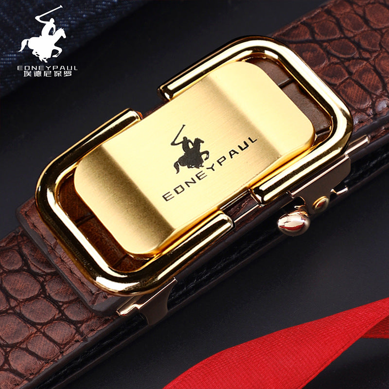 Men's Belt Genuine Leather Crocodile Pattern Inner Wear Automatic Buckle Fashionable Business Trendy Belt