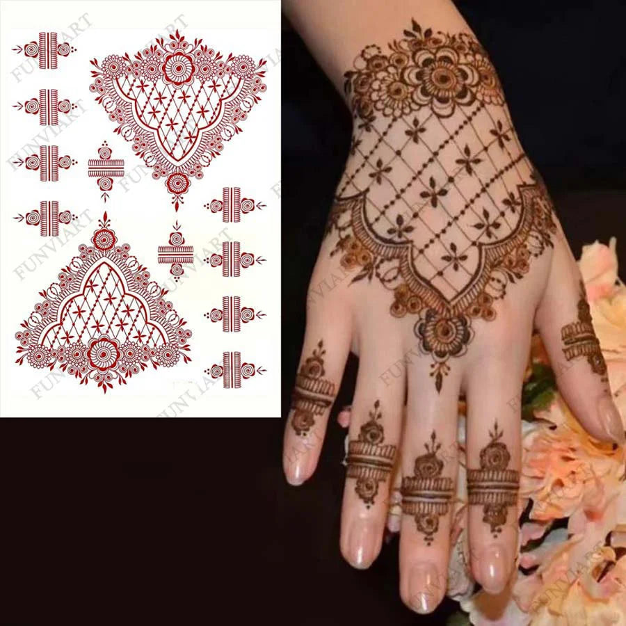 Henna Tattoo Brown Henna Stickers for Hand Fake Tattoo for Women Body Art Temporary Hena Design Mehndi Stickers