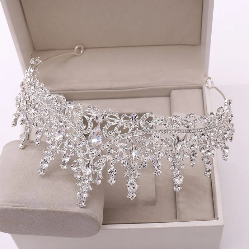 Luxury Silver Colour Crystal Water Drop Bridal Jewelry Sets Rhinestone Tiaras Crown Necklace Earrings Jewellery Set