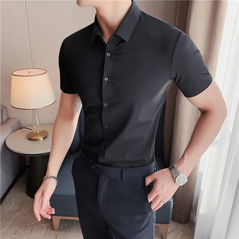 Men's Ultra Stretch  Long Sleeve Shirt, Top Quality Business Casual, Breathable   Solid Color Formal Dress Shirt