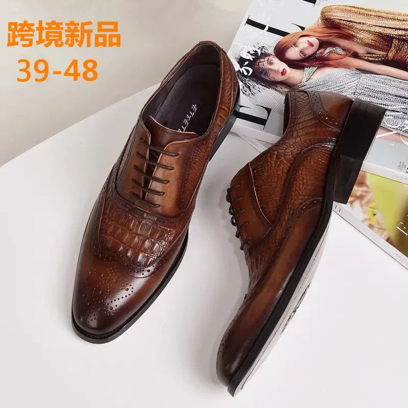 Men casual shoes Brock Oxford retro crocodile leather