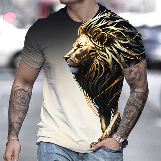 Summer Retro T-Shirt Animal Lion 3d Print Fashion Short Sleeve Top Elastic Oversized Clothing Sweatshirt Fitness T Shirt For Men - Hiron Store