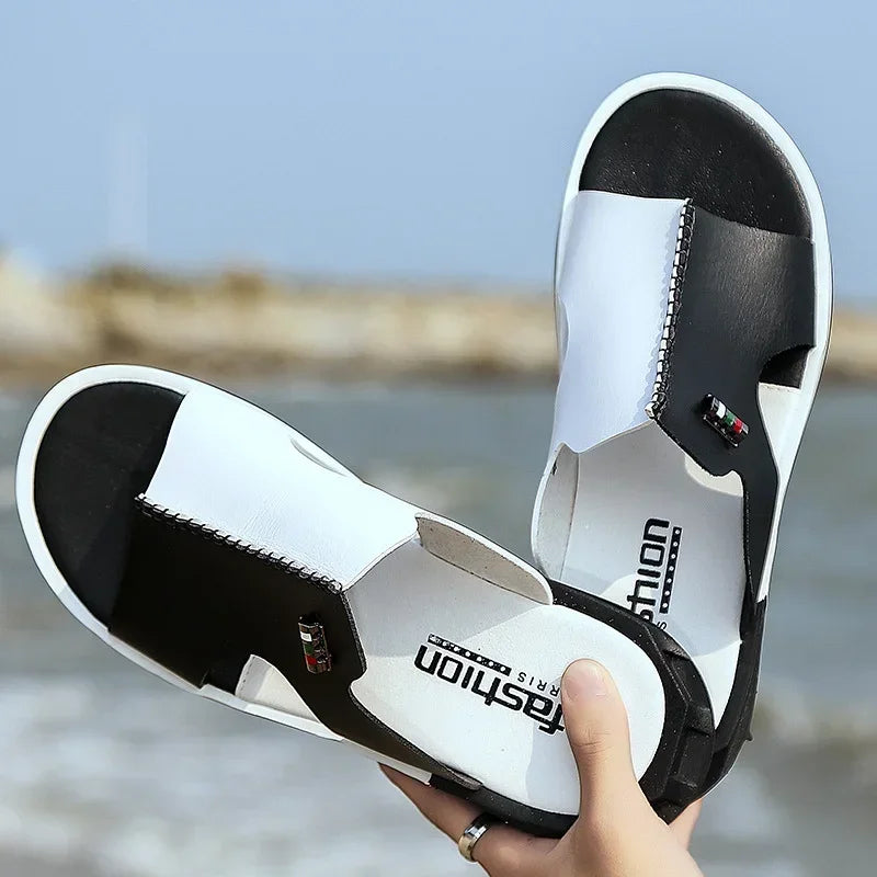 Men's Summer Sandals Original Leather Comfortable Slip-on Casual Sandals Fashion Men Slippers