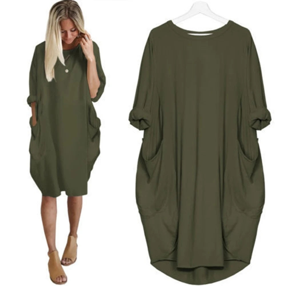 Women's Loose  Long Sleeved Summer Plus Size Dress - Hiron Store