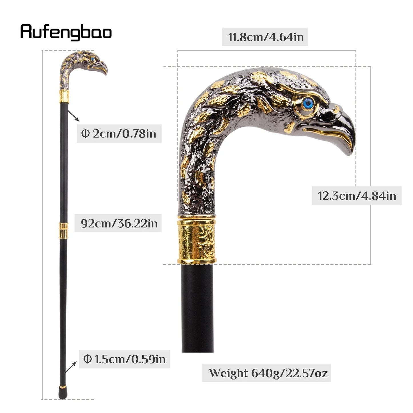 Golden Black Luxury Eagle Head Walking Cane Fashion Decorative Walking Stick Gentleman Elegant Cosplay Crosier 92cm