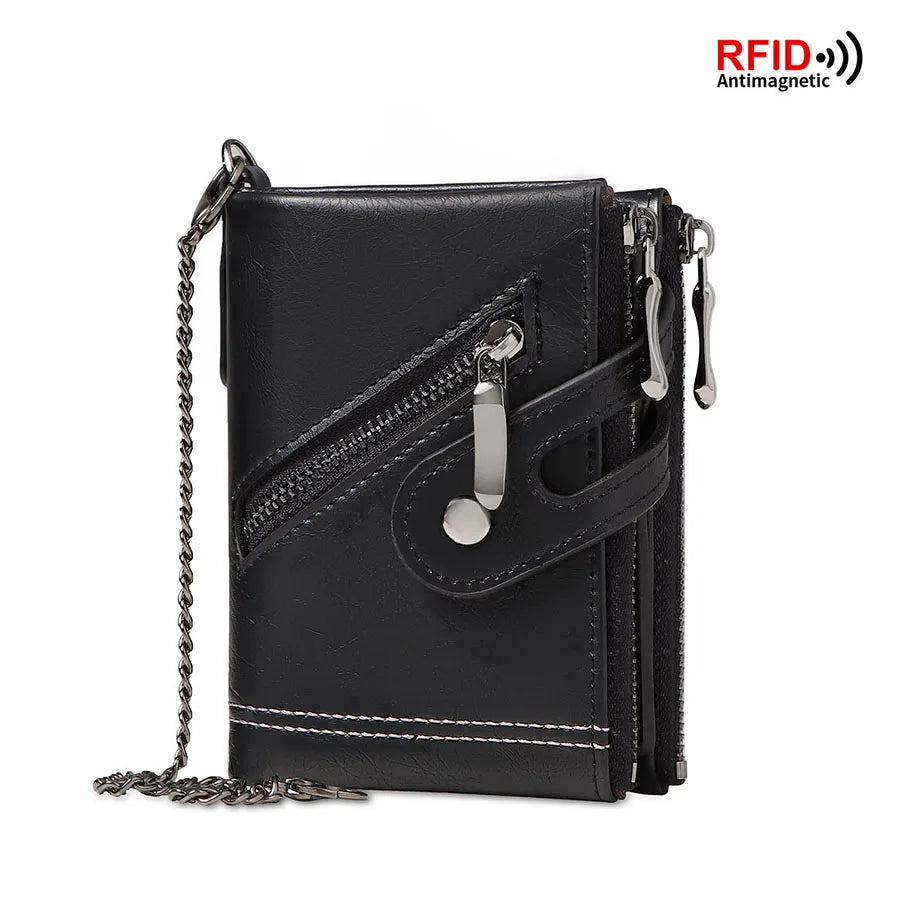 Classic retro Chain Wallet RFID Anti-Theft Leather Wallet