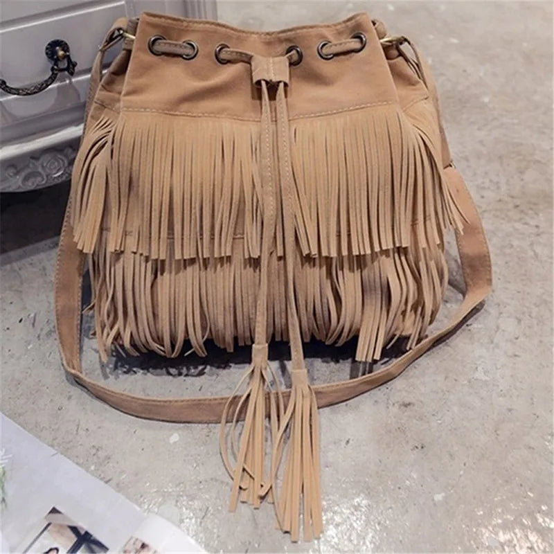 2024 Faux Suede Fringe Women Messenger Bags Tote Luxury Fashion Ladies Handbag Tassel Shoulder Vintage Crossbody Female Handbag - Hiron Store