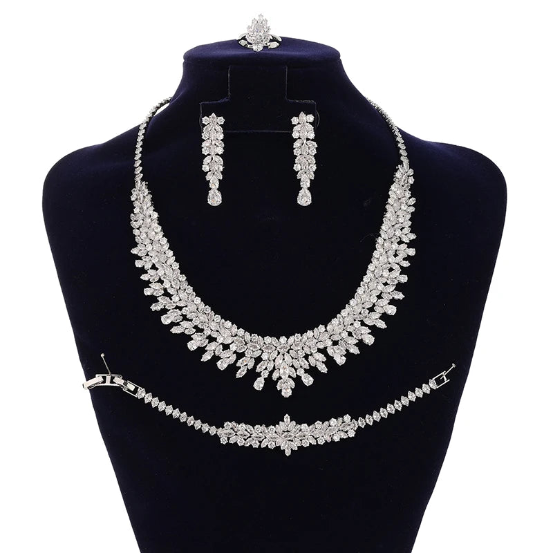 HADIYANA Bridal   Zirconia   Jewelry Set Luxury Necklace Bracelet Earringa & Rings for women Wedding BN8132