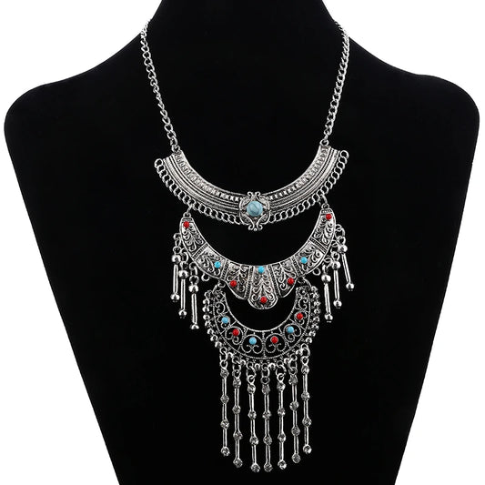 Multilayer Maxi Collars Choker Necklace Crystal Tassel Jewellery