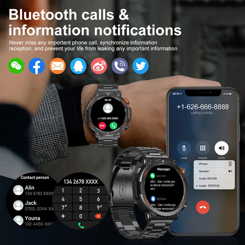 2023 New LED Lights Compass Watch For Men Smart Watch Sports Fitness IP67 Waterproof Smartwatch Bluetooth Call Full Touch Screen - Hiron Store