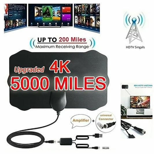 4K High Gain HD TV DTV Box Digital TV Antenna EU Plug 5000 Miles Booster Active Indoor Aerial HD Flat Design - Hiron Store