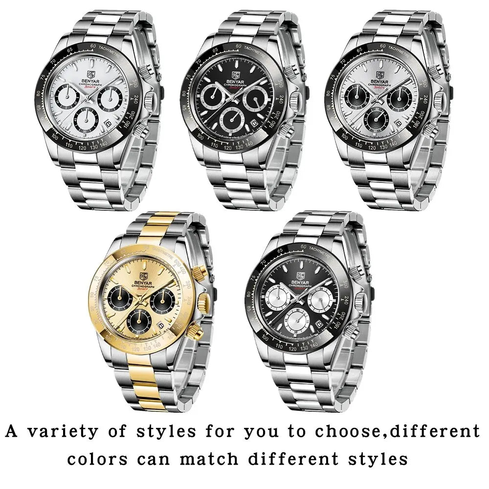 Watches Men Luxury Chronograph Male Waterproof Stainless Steel Quartz Watch