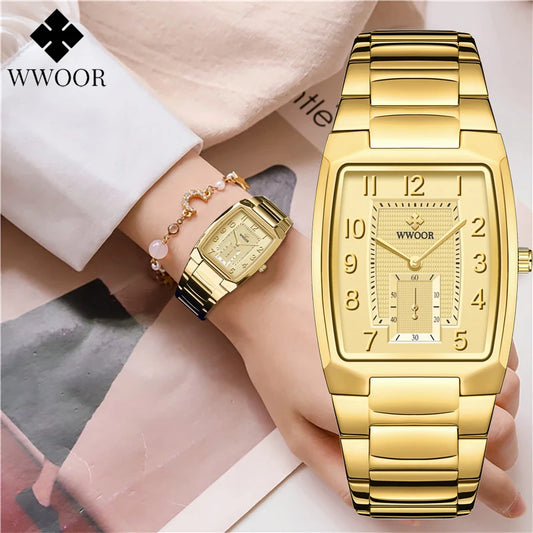 WWOOR 2024 New Gold Women Watches Creative Steel Bracelet  Ladies Square Waterproof Female Relogio Feminino