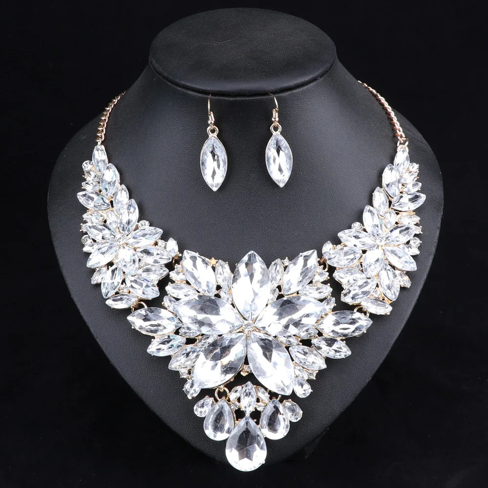 Fashion Crystal Jewelry Sets Bridal Necklace Earrings Sets Wedding Party Jewelery Dress Jewellery Decoration Accessories - Hiron Store