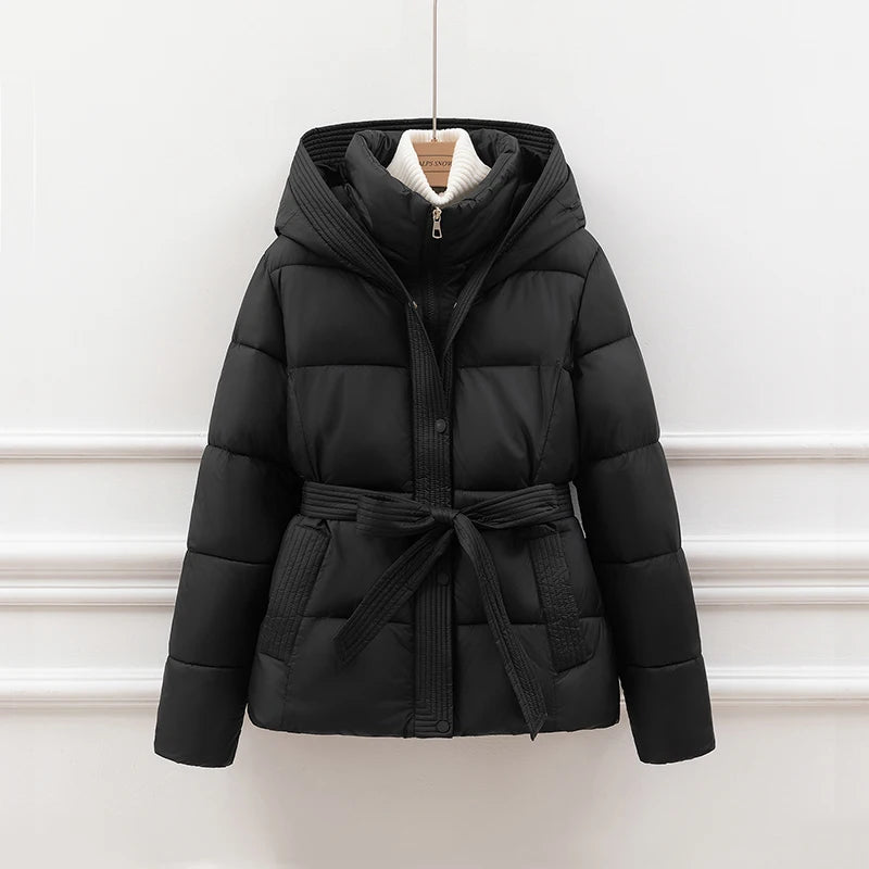 Women's Short Padded  Winter Jacket, Winter Cotton Puffer Coat, with Hood Drawstring Slimming Trendy, Commute Style Long