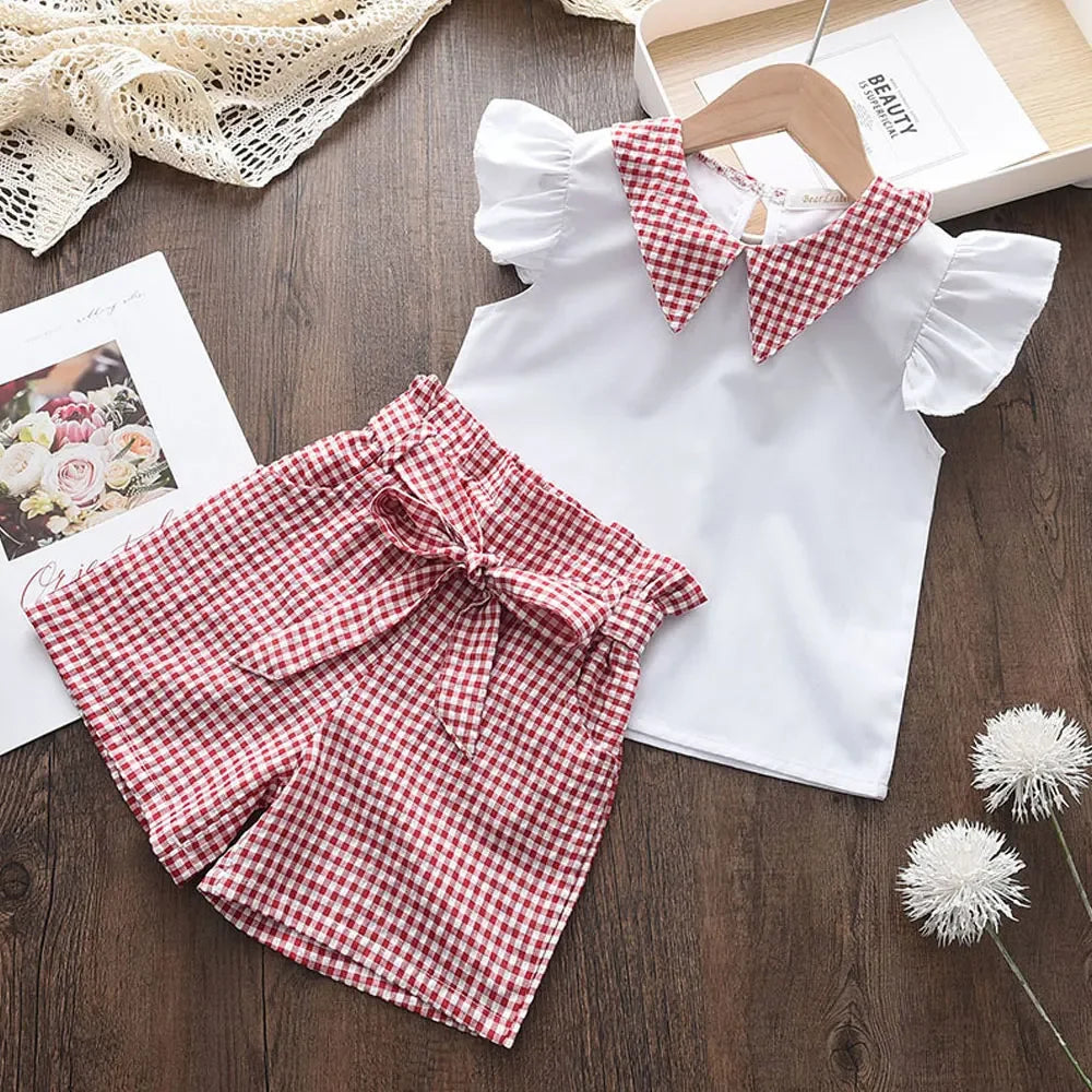 Summer Kids Clothes Floral Chiffon Halter+Embroidered Shorts Straw Children Clothing