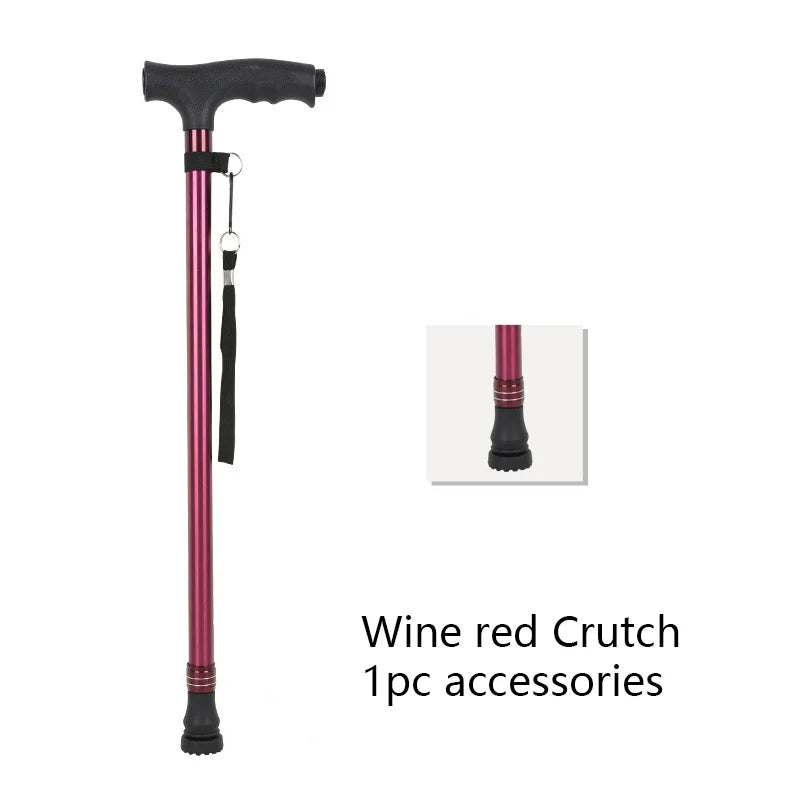 Old People Crutch Telescoping Aluminum Alloy Rod Walking Stick T-handle with Lamp