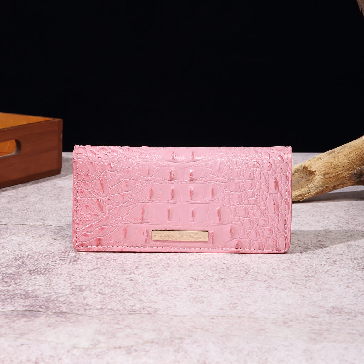 Simple and fashionable crocodile pattern solid color block wallet