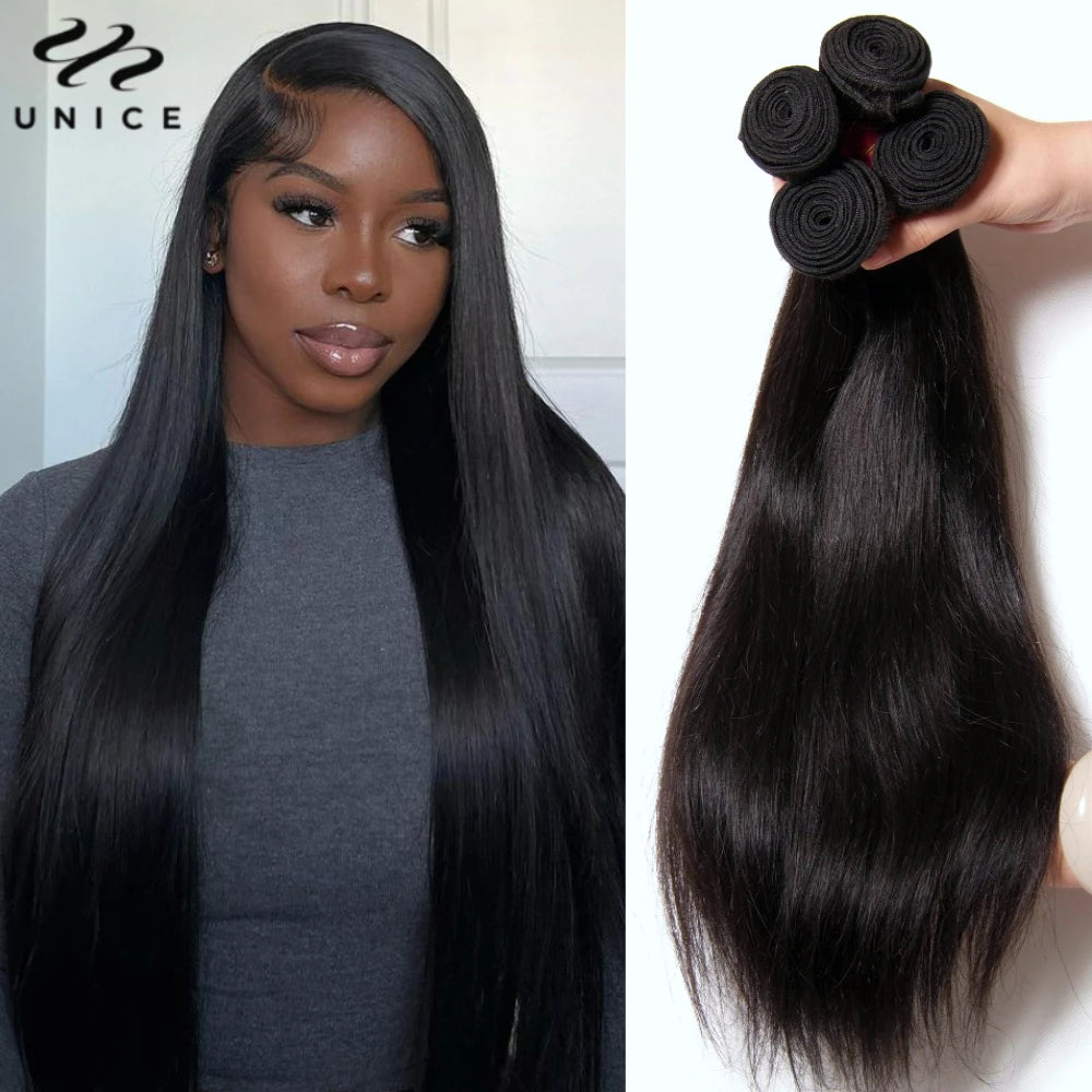 UNICE HAIR 30 Inch Brazilian Bone Straight Hair Bundles 100% Human Hair Weave Straight Virgin Hair 1/3/4 Bundles