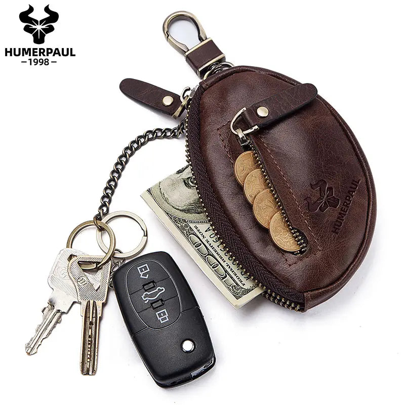 Small Key Wallet Men Genuine Leather Car Key Holder Top Quality Zipper Keys