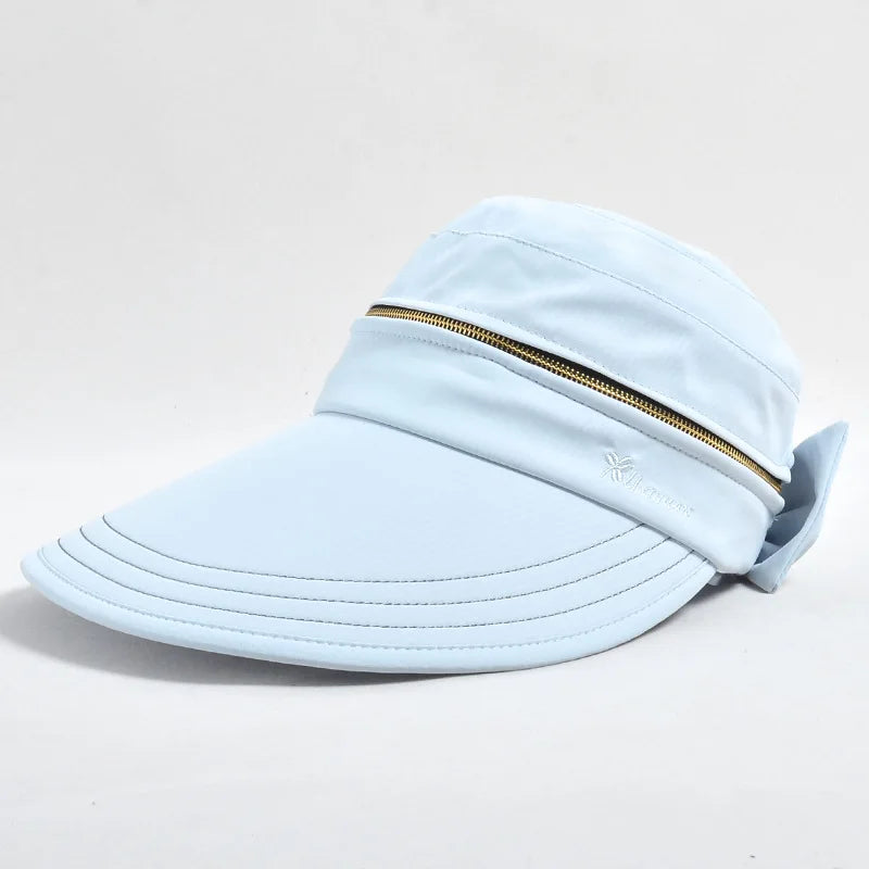 Women's Summer Sun Hat Removable Zipper Cap Top Anti-UV Foldable Big Brim Visor Cap for Cycling