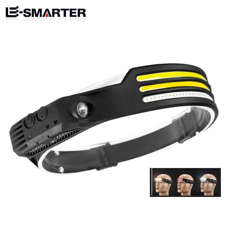 Induction Headlamp COB LED Sensor Head Lamp Built-in Battery Flashlight USB Rechargeable Head Torch 5 Lighting Modes Headlight - Hiron Store