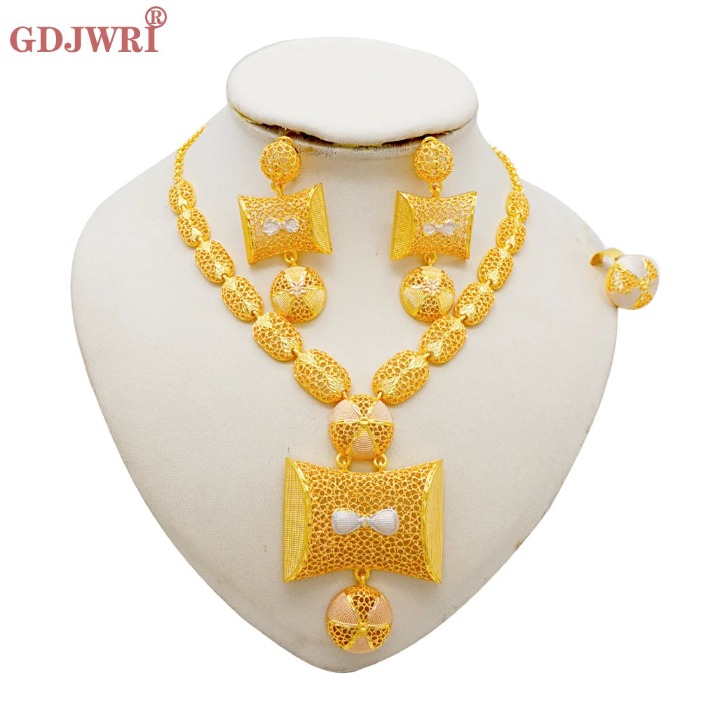 Ethiopia Africa Gold Color Latest Jewelry Set Exquisite Women Wearing Earrings Set