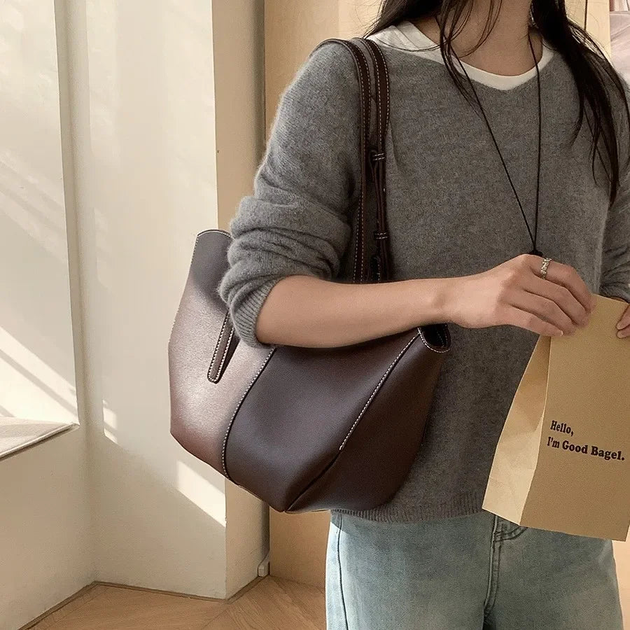 Vintage Women Handbag Portable Shoulder Bag Luxury PU Leather Ladies Commuter Underarm Totes Bag