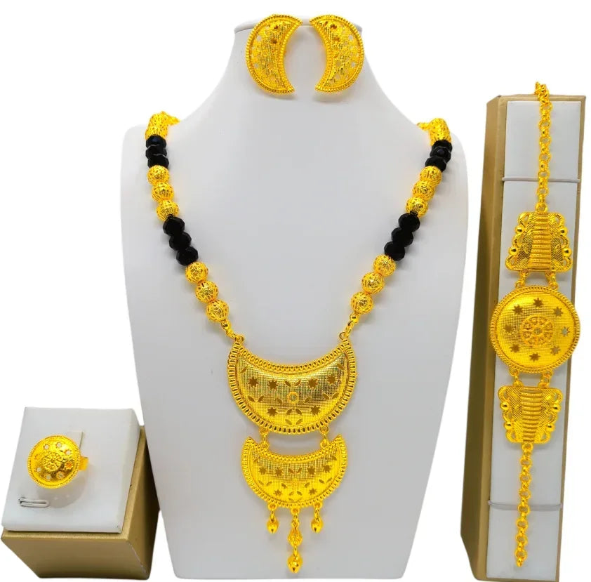 Dubai Jewelry Set For Women Necklace Earrings Indian Thailand Two Piece Set Gold Color