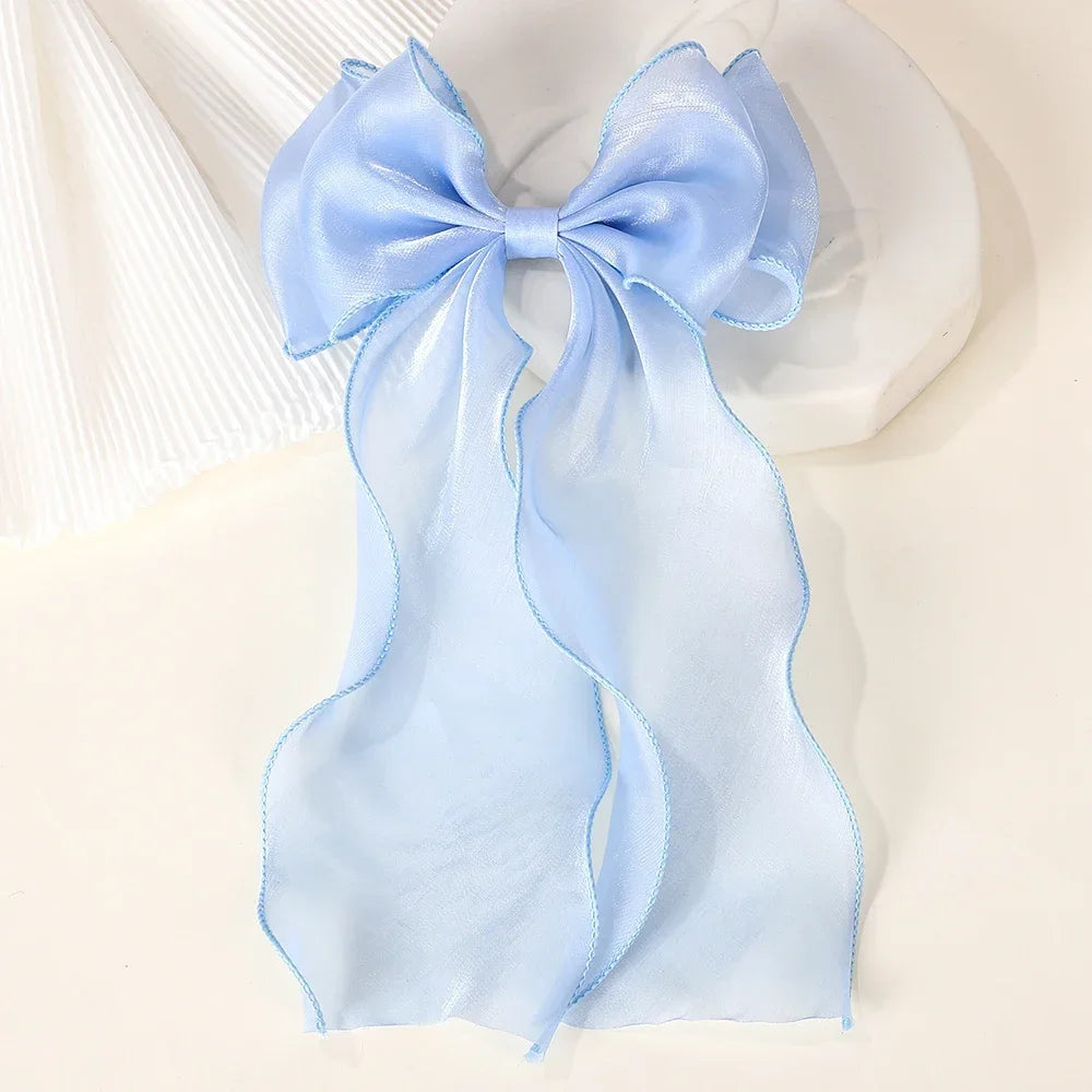 Girls Long Big Bow Float Satin Clips Elegant Back Head Hairclip Trendy Hair Accessories gifts